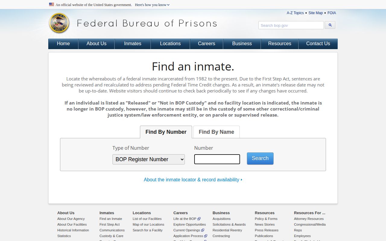 Cameron County related federal custody record BOP inmate locator
