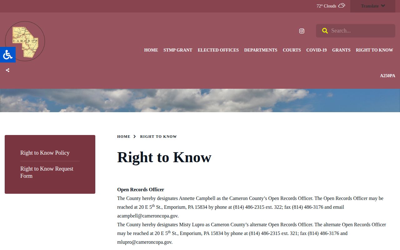 Cameron County booking record Right-to-Know request information