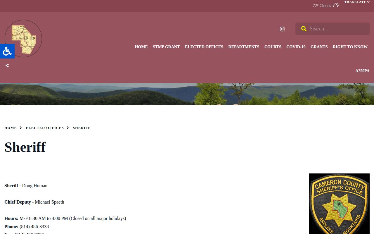 Cameron County Sheriff’s Office official service and contact page for warrant-record routing