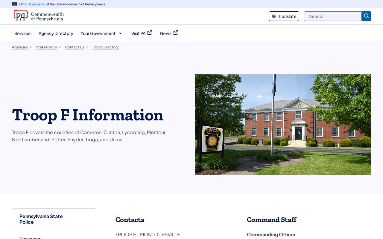 Shippen Township Pennsylvania State Police Troop F arrest-record contact source
